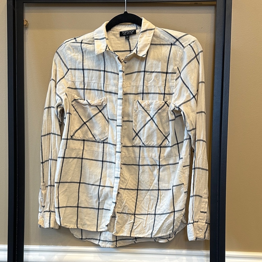 TopShop Cream and Black Plaid Shirt